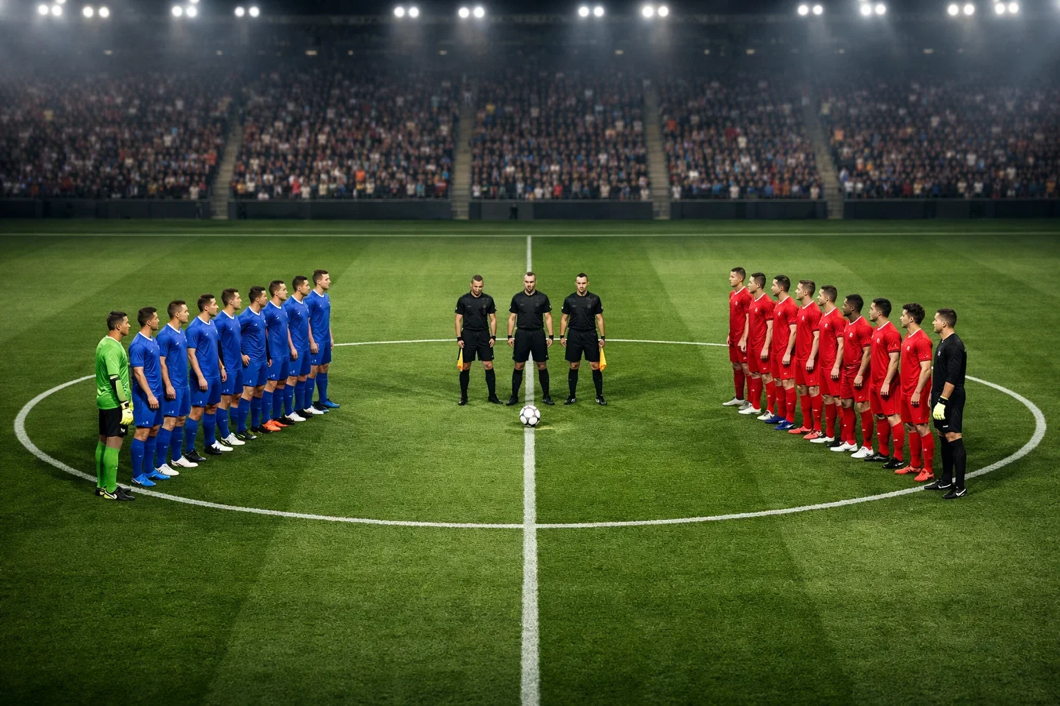 Due squadre di calcio si affrontano su campo in erba verde