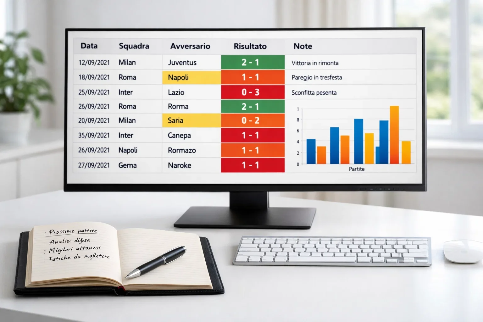 Foglio di calcolo con dati organizzati e grafici su schermo