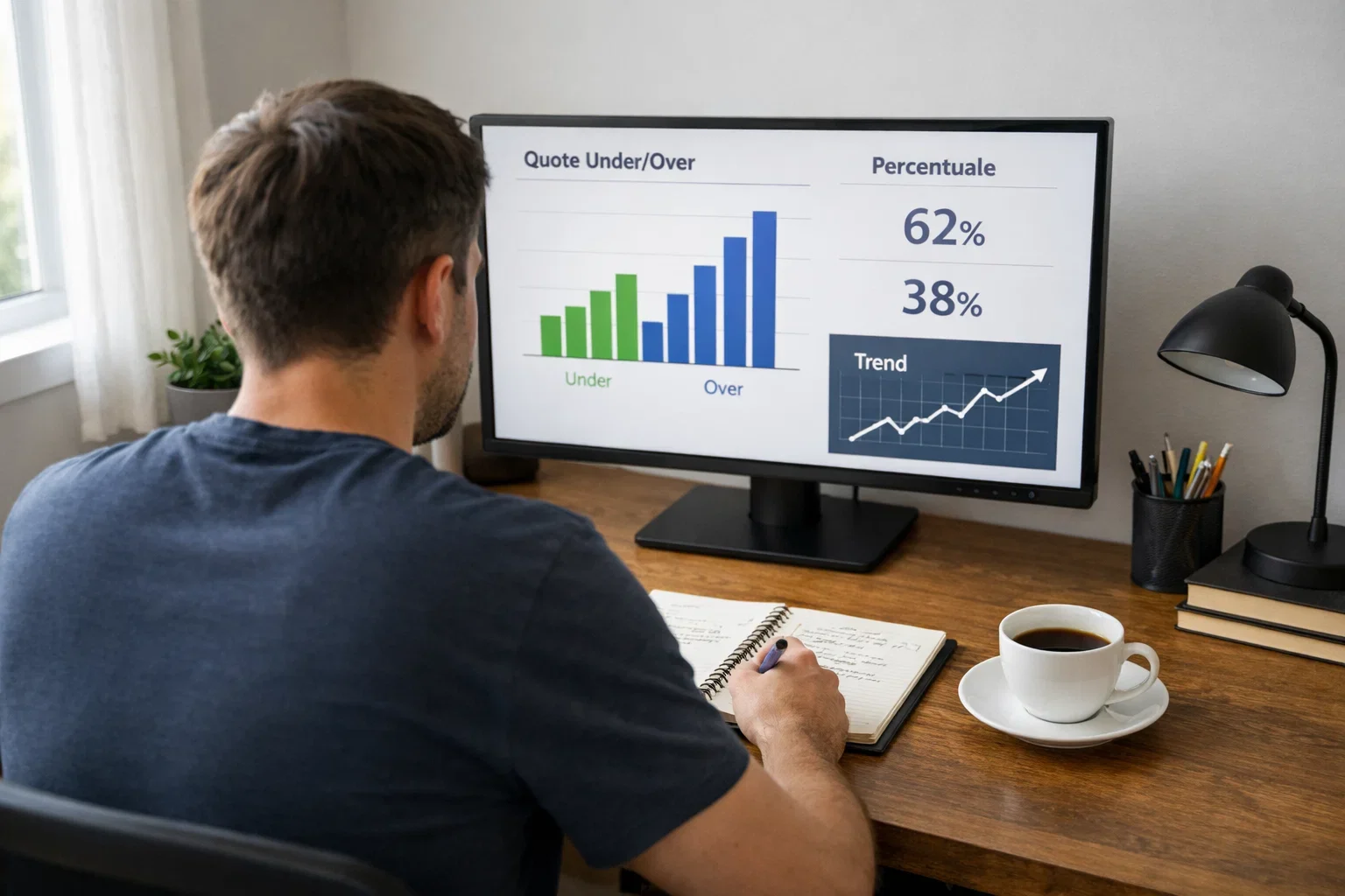 Persona che analizza quote e statistiche di scommesse su uno schermo