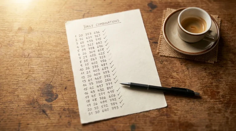 Foglio con combinazioni di scommesse e una penna su un tavolo di legno